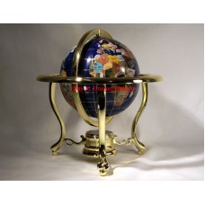10" Tall Blue Lapis Ocean Table Top Gemstone World Globe with Gold Tripod 722301696071  352104516627